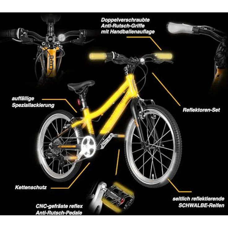 PROMETHEUS BICYCLES PRO Kinderfahrrad 20 Zoll Jungen Mädchen | 7-Gang Schaltung, leichter Aluminiumrahmen, Schwarz Matt Orange – Bild 3