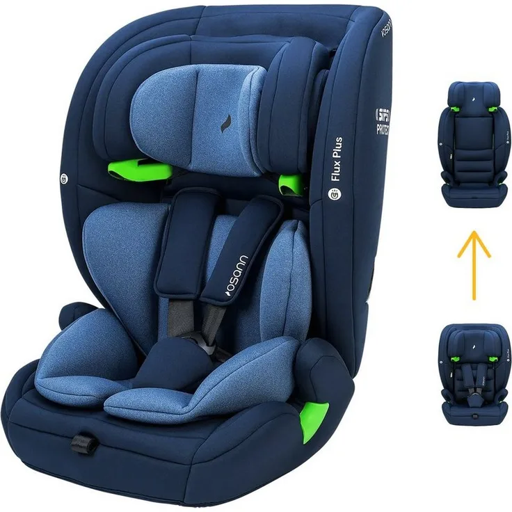 Osann Autokindersitz Flux Plus i-Size, 14-fach höhenverstellbare Kopfstütze, Kindersitz ohne Isofix, 76-150 cm, blau