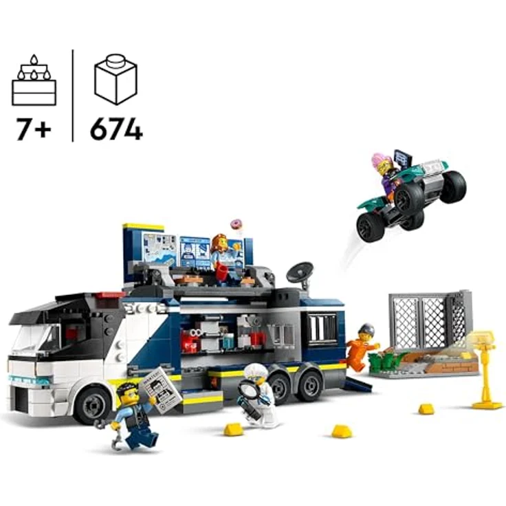 LEGO City Polizeitruck mit Labor, Polizei-Set mit Quad und LKW-Spielzeug für Kinder, Geschenk für Jungs und Mädchen ab 7 Jahre, plus 5 Minifiguren – 2 Polizisten, 1 Wissenschaftler und 2 Ganoven 60418 – Bild 2