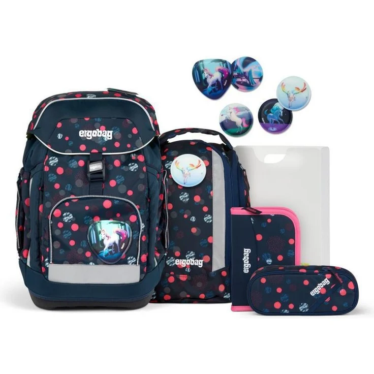 ergobag Schulrucksack Maxi (5tlg), aus recycelten PET-Flaschen, inklusive Federmäppchen, Schlamperrolle und Sportrucksack, grau – Bild 1