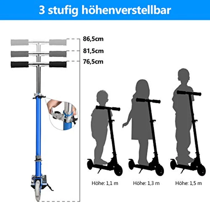 COSTWAY Kinder Roller mit LED Rädern, Cityroller höhenverstellbar, ab 4 Jahre (Blau) – Bild 3