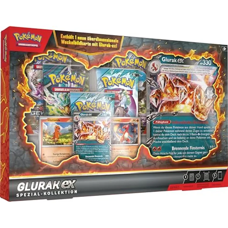 Pokémon PKM Spezial-Kollektion, Sammelkarten-Set mit Glurak-ex, holografischen Karten und 5 Booster-Packs