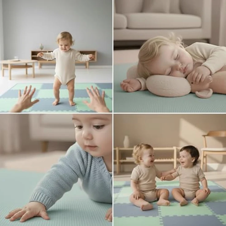 LittleTom Spielmatte Baby Puzzlematte Blau & Mint - 18-teilig, 30x30 cm, EVA Schaumstoff, rutschfest, anti-allergen, Krabbelmatte für Kinderzimmer – Bild 4