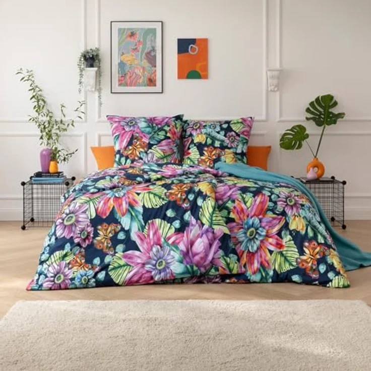 Estella Mako Interlock Jersey Bettwäsche Amarina Indigo 135x200 + 80x80 cm, Kinderbettwäschen Hergestellt aus ägyptischen Langstapelgarnen in Interlock-Jersey Qualität mit Garantie-Reißverschluss – Bild 2