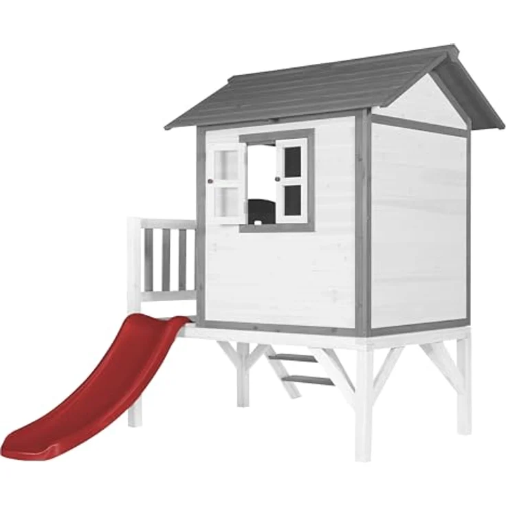 AXI Spielhaus Beach Lodge XL, Spielhaus mit Rutsche in Rot, hochwertiges Stelzenhaus aus FSC Hemlock-Holz für Kinder, kompakte Abmessungen 167 x 240 x 189 cm – Bild 4