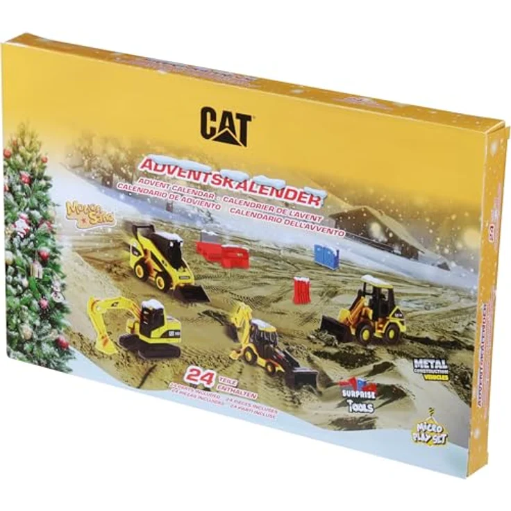 Carrera CAT Micro - Adventskalender I Metall Diecast Fahrzeuge, Motion Sand & Zubehör, Vorfreude für Baustellen-Fans – Bild 2