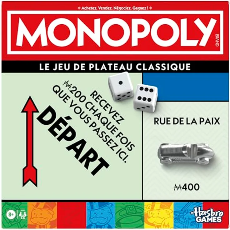 Monopoly classique, Brettspiel mit großer Aufbewahrungsbox und 8 stylischen Metall-Spielsteinen, für 2 bis 6 Spieler ab 8 Jahren – Bild 1