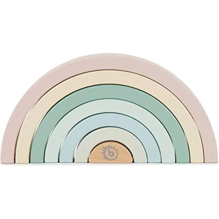 BIECO Stapelspielzeug Regenbogen, Holzspielzeug zur Förderung der Motorik, Pastellfarben, 24x12x3,5 cm