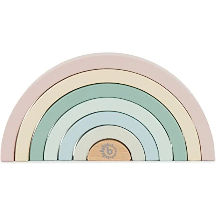 BIECO Stapelspielzeug Regenbogen, Holzspielzeug zur Förderung der Motorik, Pastellfarben, 24x12x3,5 cm – Bild 1