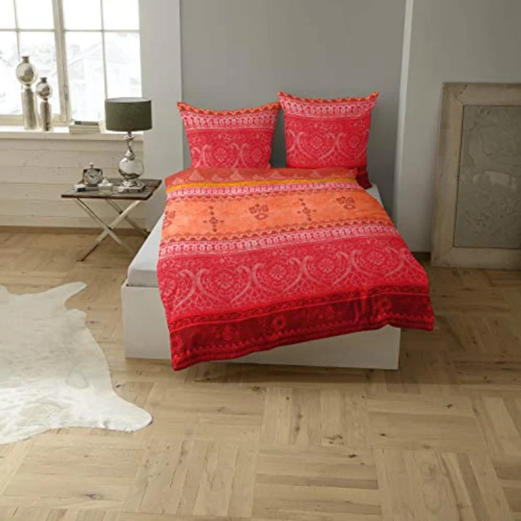 Casatex Bettwäsche Indi Satin orange-rot 100% Baumwolle 155x220cm (80x80cm) – Bild 5