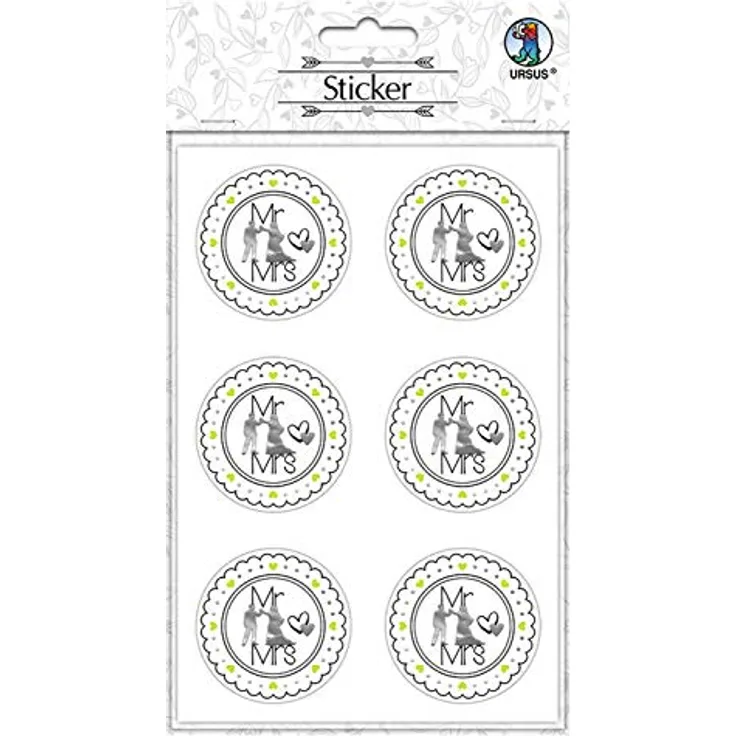 Ursus 59530001F - Sticker Hochzeit, 24 Stück, Aufkleber mit Schriftzug Mr & Mrs, selbstklebend, folienveredelt, Durchmesser ca. 4,8 cm, ideal zum Verzieren von Karten, Scrapbooking, und Geschenken