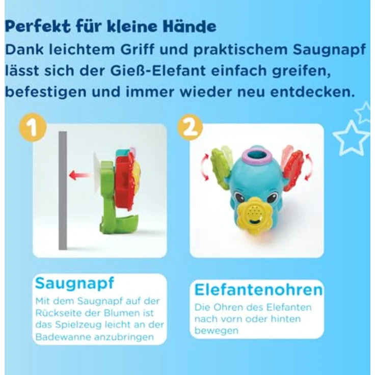 VTech Baby Kleiner Gieß-Elefant, Badespielzeug mit drehbaren Spielelementen, Saugnapf und Wasser Gieß-Effekten für Kleinkinder – Bild 4