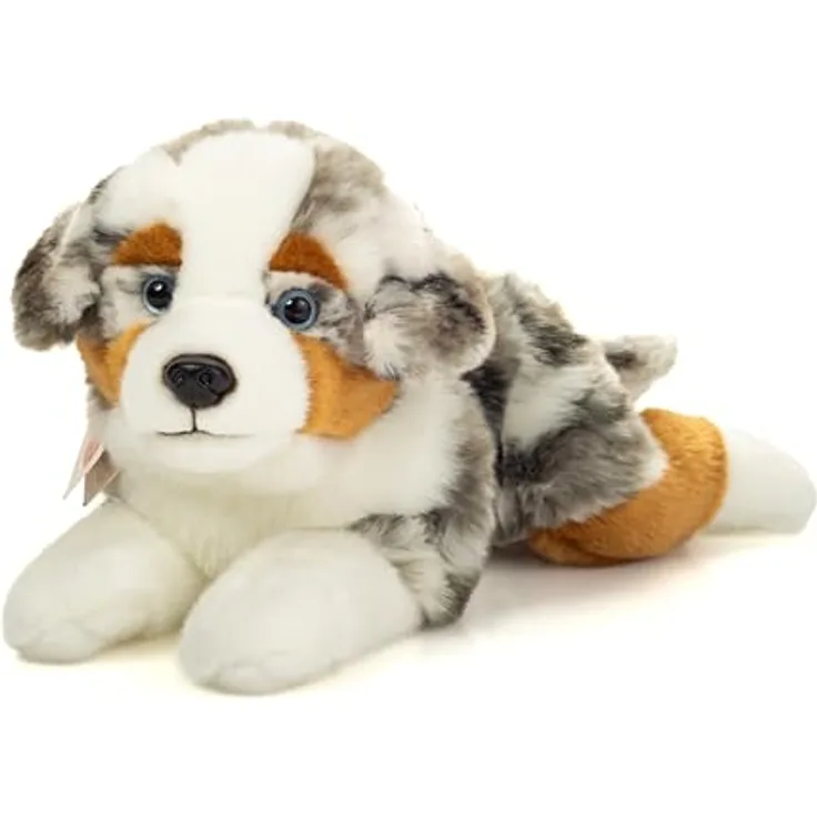 Teddy Hermann 91998 Australian Shepherd liegend 40 cm, Kuscheltier aus recyceltem Plüsch, waschbar, für Kinder ab 18 Monaten