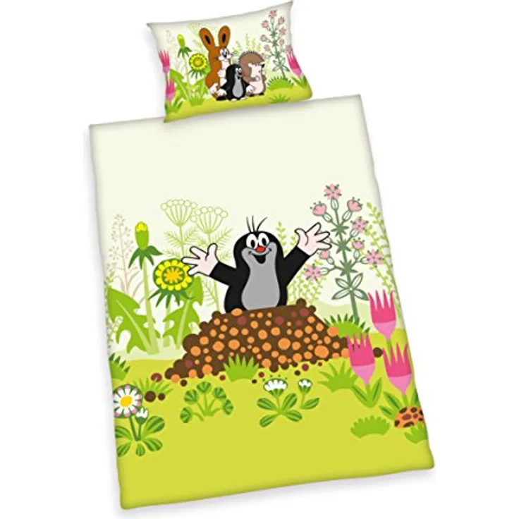 Herding DER KLEINE MAULWURF Kleinkinder-Bettwäsche-Set, Wendemotiv, Bettbezug , 2 Stück , 100 x 135 cm, Kopfkissenbezug 40 x 60 cm, Flanell/Biber