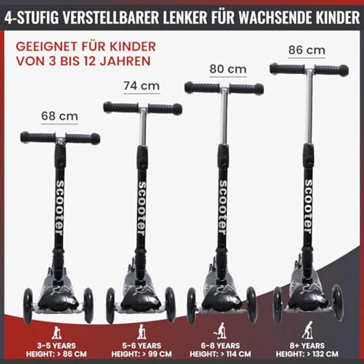 Europebazar Habib Kinderroller Metall-Roller 3-Rad mit LED Licht, klappbar, höhenverstellbar, bis 50kg, helllila – Bild 4