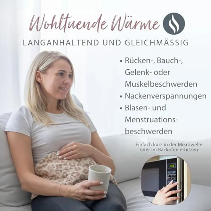 Theraline Kirschkernkissen groß 55x20 cm – Wärmekissen mit 6 Kammern und 100% Baumwollhülle für Nacken, Schultern & Rücken, Blättertanz taupe – Bild 3