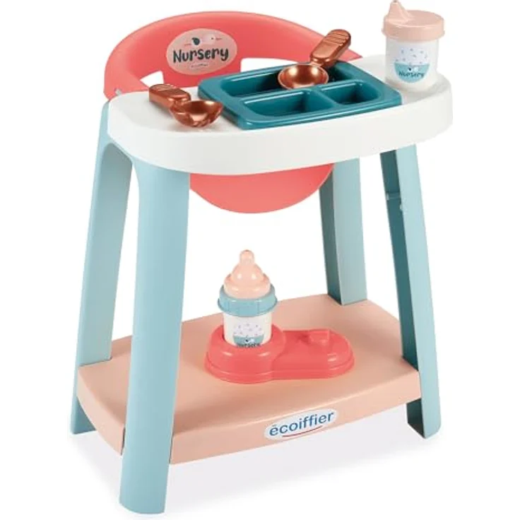Ecoiffier Voedingsstoel, 7dlg. Kinder-Hochstuhl mit Teller, Löffel und Flaschenwärmer, bunt – Bild 2