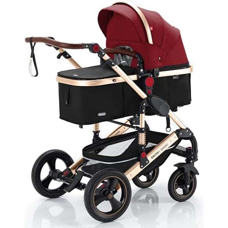 Daliya® BAMBIMO 2in1 Kinderwagen & Buggy mit Babywanne, Bordeaux, Aluminium Gestell, UV-Schutz 50+, pannensichere Räder – Bild 1