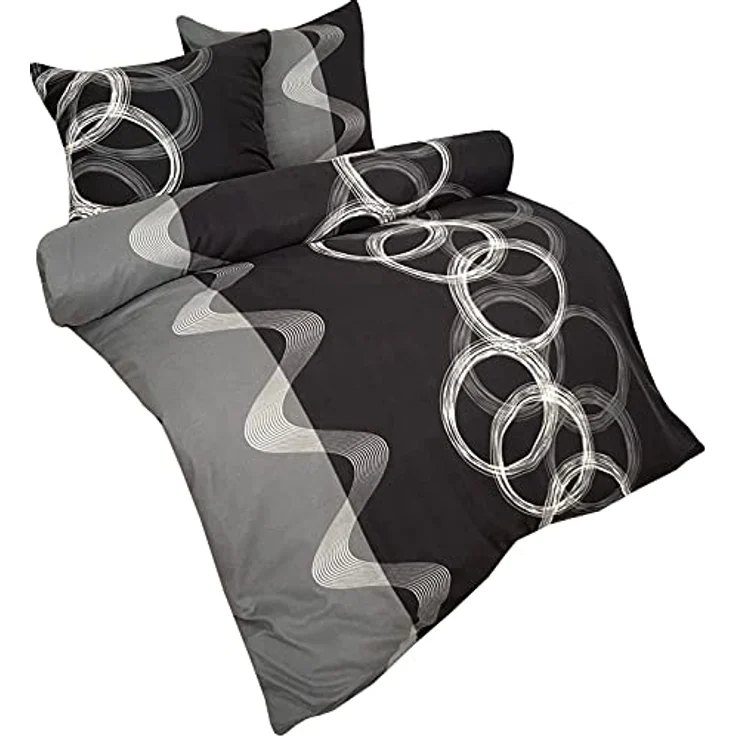 Leonado Vicenti - Winter Thermo Bettwäsche grau Fleece gestreift modern Schlafzimmer Garnitur Set Bezug Decke mit Reissverschluss, 200x220 cm, 3teilig – Bild 3