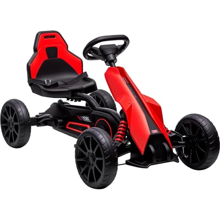 HOMCOM Go-Kart Kinderfahrzeug mit verstellbarem Sitz, Tretauto, Outdoor, für Kinder, Rot, Handbremse, 4-fach verstellbarer Sitz, EVA-Räder – Bild 2