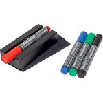 Sigel Whiteboard Zubehör-Set BA151, 4 x magnetische Board-Marker in Schwarz, Rot, Blau und Grün, inkludiert Board-Eraser, 130 mm x 60 mm