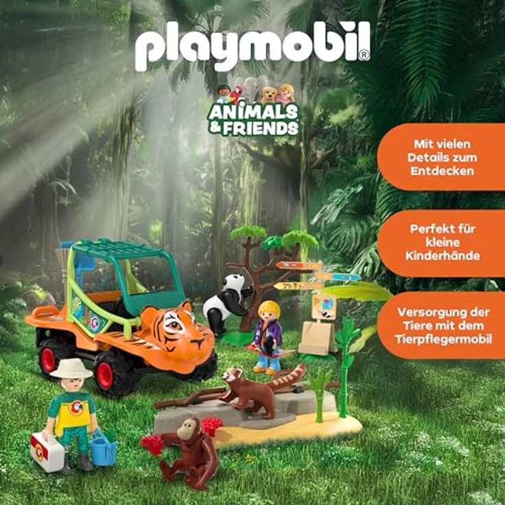 Playmobil Tiere & Freunde - Zoo: Tierpfleger mit Fahrzeug, inkl. Panda und Orang-Utan, bewegliche Tierteile und Zubehör – Bild 3