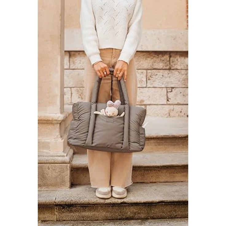 BÉABA, Wickeltasche Bebe, Ultra praktisch, 10 Innen- und Außentaschen, integrierte Kinderwagenbefestigung, herausnehmbare Wickelunterlage, Kühltasche, Tasche Paris Puffy, Eisbraun – Bild 4