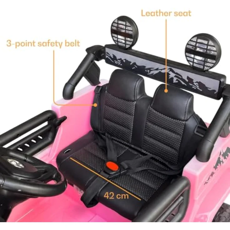 Toyota FJ Cruiser Elektrofahrzeug 12V, Kinderelektroauto mit Fernbedienung, für 1 bis 6 Jahre, rosa, MP3-Player, Sicherheitsgurt, 2 Motoren, max. 90 Minuten Fahrzeit – Bild 8