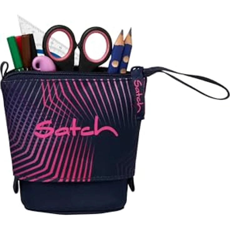 satch Pencil Slider extra groß inkl. Trennfach Reißverschlussfach Stiftehalter Geodreieck Sichtfenster für Stundenplan Seismic Pink - Dunkelblau – Bild 3