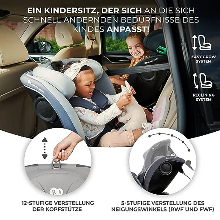 Kinderkraft i-GROW i-Size, Reboarder-Kindersitz drehbar ab Geburt bis 12 Jahre (40-150 cm), inkl. Isofix-Basis & Top Tether - Black – Bild 7