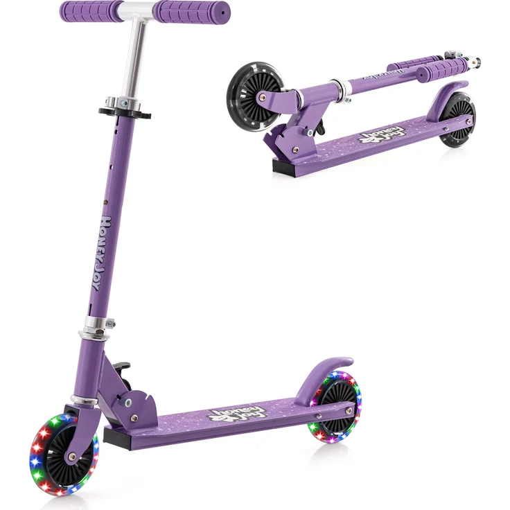 COSTWAY Kinder Roller, Tretroller mit LED-Rädern, höhenverstellbar und klappbar, lila, geeignet für Jungen und Mädchen ab 3 Jahren