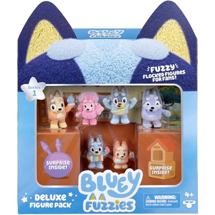 Bluey Fuzzies Deluxe Figure Pack, 6 beflockte Minifiguren zum Sammeln inkl. 2 Überraschungsfiguren, Sammelkarte und Sammlerhandbuch, 50 Figuren in Serie 1 – Bild 3