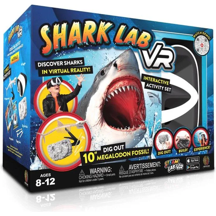 Abacus Hailaboratorio, Experimentierkasten zur Erforschung von Haien mit VR-Brillen, 40-seitigem Buch und Ausgrabungsset für Megalodon-Fossil