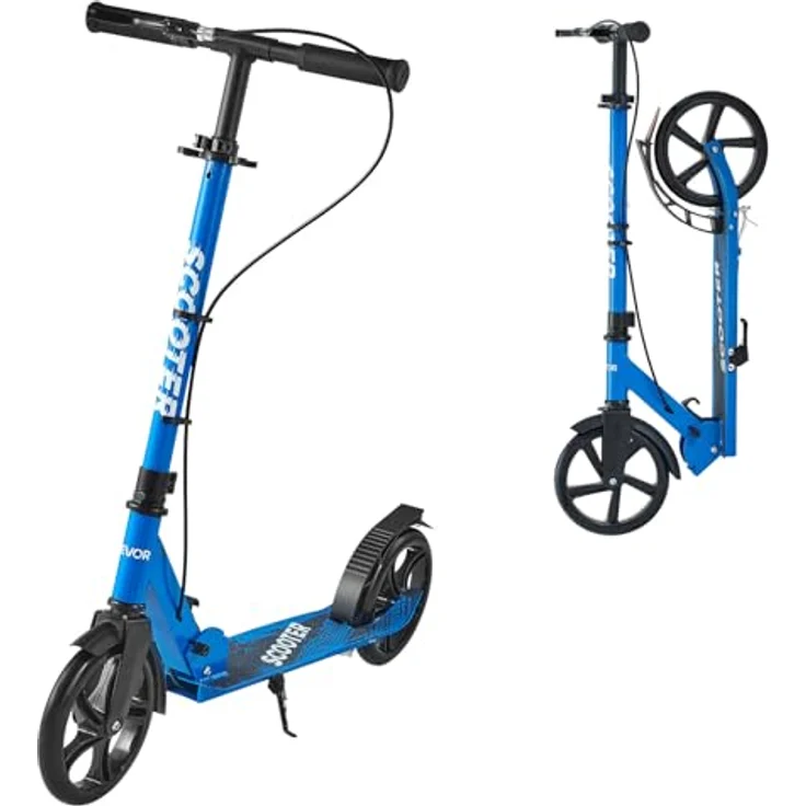 VEVOR Scooter 2-Räder, Faltbarer Kinderroller mit höhenverstellbarem Lenker (33,9-39,4 Zoll), rutschfestem Deck, Handbremse, bis 100 kg, Schwarz + Blau – Bild 1