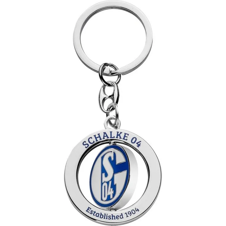 FC Schalke 04 Schlüsselanhänger , drehend aus Zamak, Emaille in weiß und blau