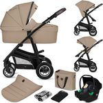Lionelo Bianka 3-in-1 Kinderwagen, Beige Sand mit ADAC-zertifiziertem Kindersitz und doppelter Stoßdämpfung