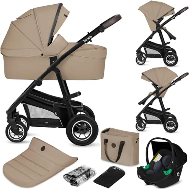 Lionelo Bianka 3-in-1 Kinderwagen, Beige Sand mit ADAC-zertifiziertem Kindersitz und doppelter Stoßdämpfung