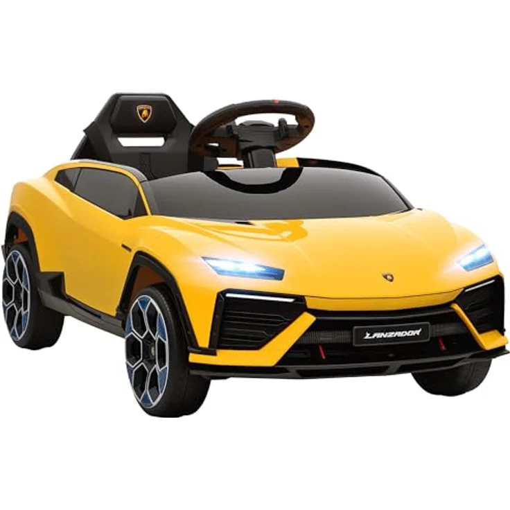 AIYAPLAY AIYAPLAY Kinder Elektroauto 12V, Lamborghini-Lizenz, 2,4 GHz Fernbedienung, 2 Motoren, LED, Musik, sanfter Start, für 3–6 Jahre, Gelb – Bild 1