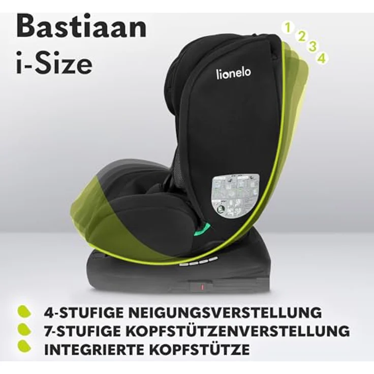 lionelo Autokindersitz BASTIAAN I-SIZE, i-Size / 0-36 kg / Isofix + Top Tether, ab Geburt bis 12 Jahre, grau – Bild 5