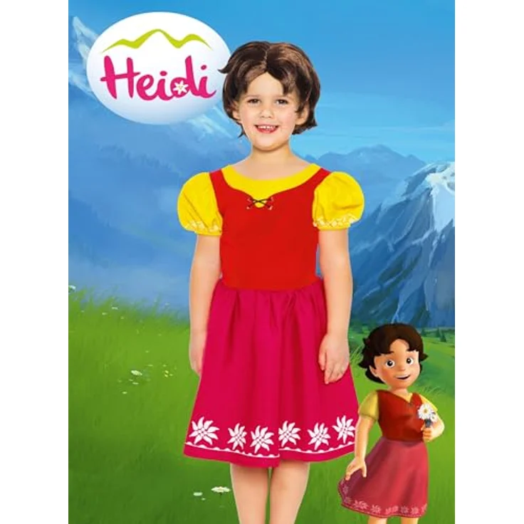Metamorph Heidi Kinderkostüm, lizenziertes einteiliges Kleid mit süßen Mustern, Größen 98/104 – Bild 7