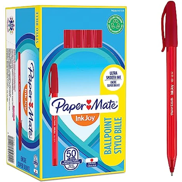 Paper Mate Inkjoy 100, Kugelschreiber mit 1 mm Tip, rot, transparentes Gehäuse, 50 Stück – Bild 1