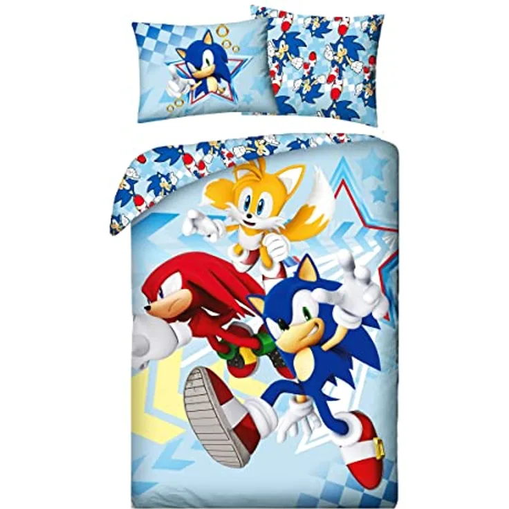 Halantex Bettwäsche-Set SONIC THE HEDGEHOG - Sonic Tails Knuckles - Bettbezug 140 x 200 cm mit Kissenbezug 70 x 90 cm - 100% Baumwolle mehrfarbig