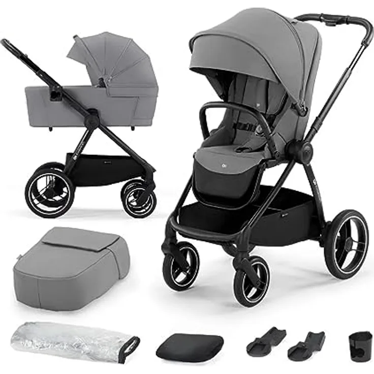 kk Kinderkraft Kinderwagen NEA 2-in-1 gray, Babywanne mit doppelter Belüftung, verstellbarer Rückenlehne und umfangreichem Zubehör
