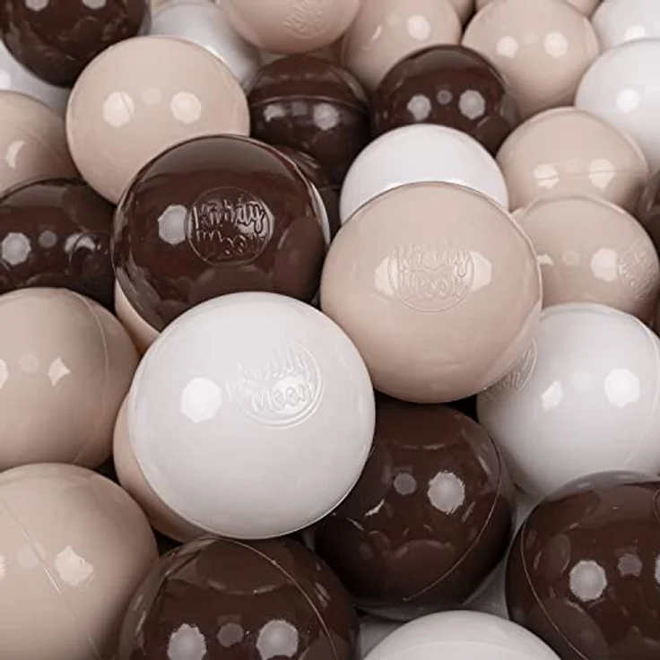 KiddyMoon 700 Kinder Bälle 7 cm, Pastellbeige/Braun/Weiß, BPA-freie Plastikbälle für Bällebad, Made in EU – Bild 1
