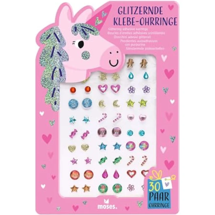 moses. Glitzernde Klebe-Ohrringe – 30 Paar funkelnde Sticker-Ohrringe mit Glitzer und holografischer Veredelung, kinderfreundlich und hautverträglich – Bild 1