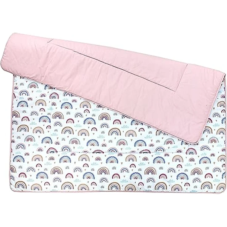 TupTam Krabbeldecke XXL 120x120 cm, gepolsterte Spieldecke aus 100% Baumwolle, OEKO-TEX, weich & hautfreundlich, Farbe: Regenbogen Blau Rosa – Bild 4