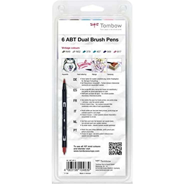 TOMBOW Filzstift, Filzstifte Tombow ABT DUAL Bunt, Feine Spitze, Tinte auf Wasserbasis, 6 Stück – Bild 2