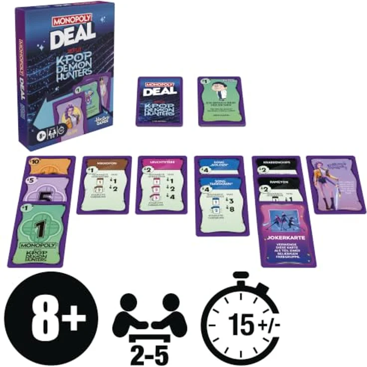 Monopoly KPop Demon Hunters Kartenspiel, für 2-5 Spieler, 15 Min. Spielzeit, ab 8 Jahren - Deutsche Version – Bild 2