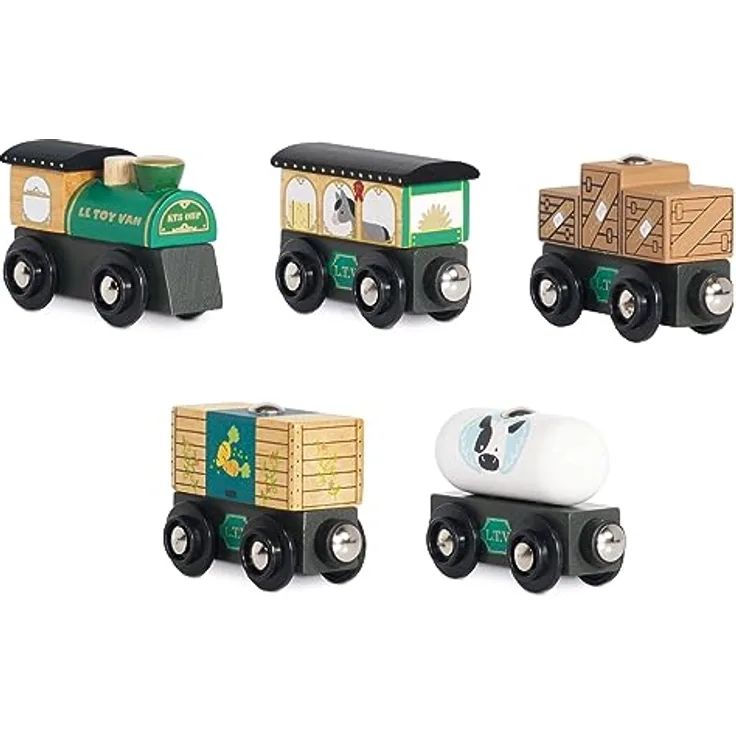 Le Toy Van Great Green Train, handgefertigter Güterzug aus Gummibaumholz mit Magnetteilen, grün