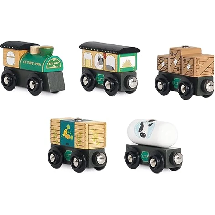 Le Toy Van Great Green Train, handgefertigter Güterzug aus Gummibaumholz mit Magnetteilen, grün – Bild 1